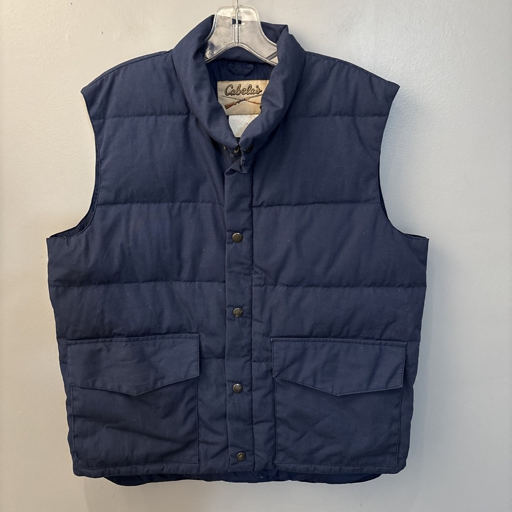 Vintage 90s Cabela's Goose Down Puffer Vest Navy Blue Men's Sz‎ M  Snap Buttons